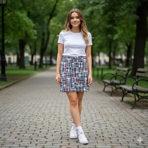 Women's Madras Plaid Cotton Skirt Sz 16 Classic Summer Vacation GH Bass 90s